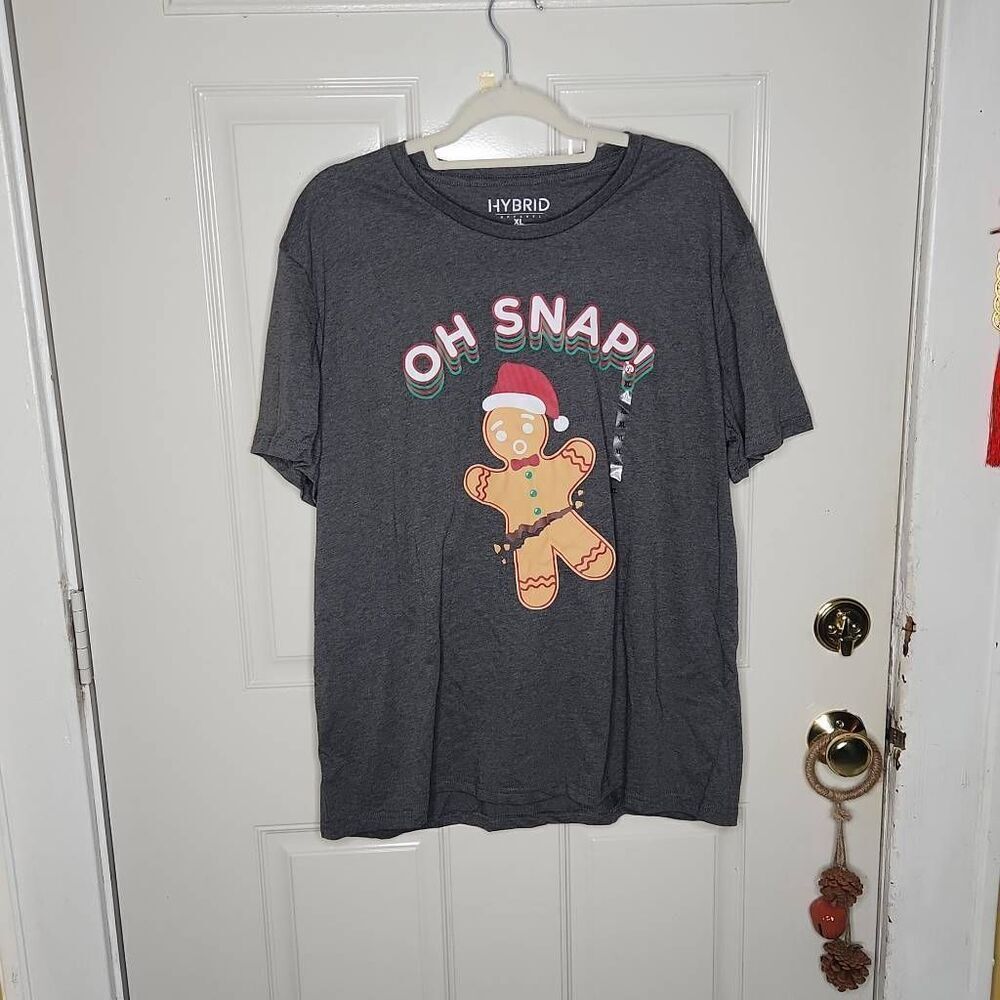 Hybrid apparel Oh Snap gingerbread man gray tshirt men's size xl